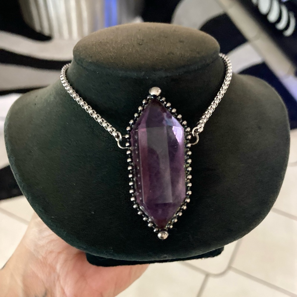 Natural purple amethyst crystal gemstone boho goth moon charm - Picture 5 of 14